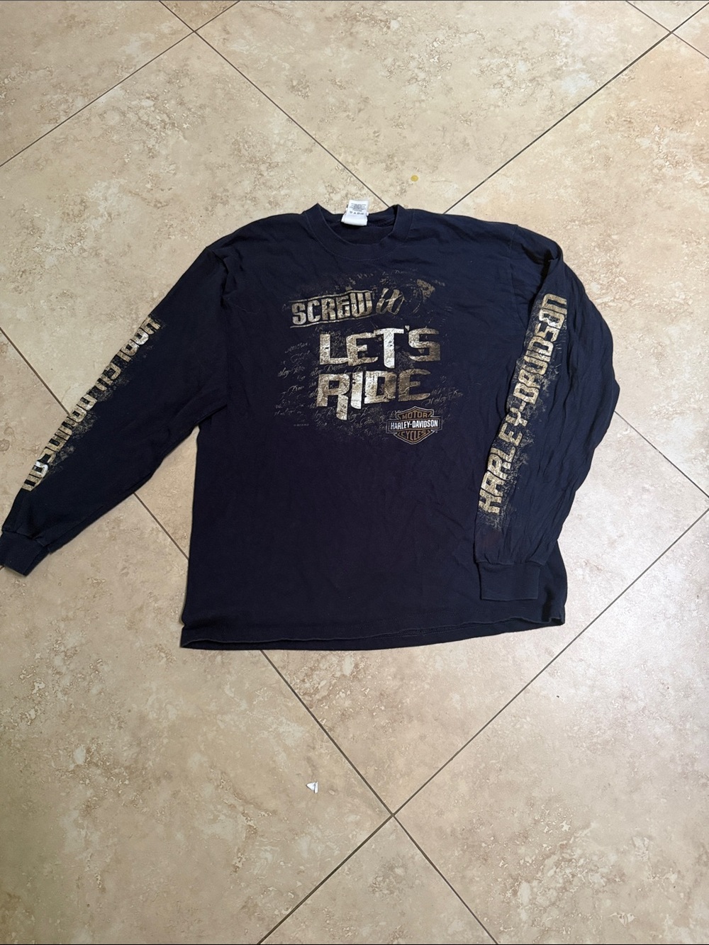 Harley-Davidson Black Long Sleeve "Let's Ride" Graphic Tee with Gold Print